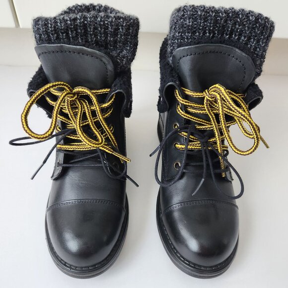 Musse & Cloud Black Leather Boot Sweater Sherpa Hiking Ankle Fall Winter Cute - Picture 11 of 11